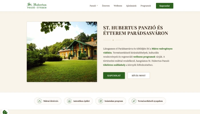 Hubertus Panzió weboldal