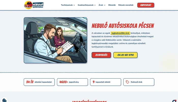 Nebuló Autósiskola weboldal